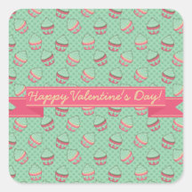 Minty Cupcake Pattern with Ribbon Square Sticker
