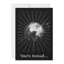 Mirror Disco Ball on Black Personalized Invites