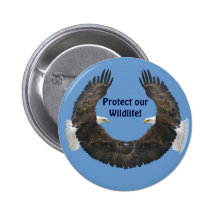 Mirrored Bald Eagles Flight Photo Art Buttons