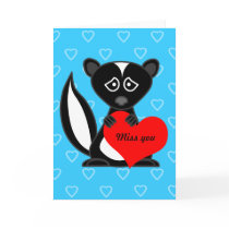 Miss You Card - Cute Cartoon Skunk Holding Heart