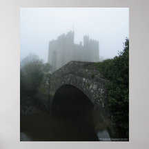 'Mist' Bridge leading to medieval castle in mist Print