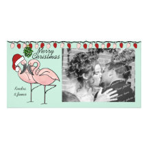 Mistletoe Flamingoes Personalized Photo Card