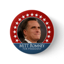 Mitt Romney 2012 - photo pinback with stars - red