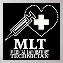 MLT HEART SYRINGE MEDICAL LABORATORY TECH LOGO POSTERS