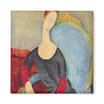 Mme Hebuterne in a Blue Chair, 1918 Fridge Magnets