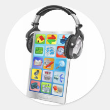 Mobile phone music headphones round stickers