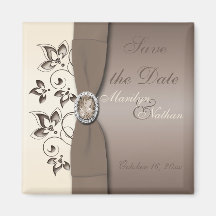 Mocha and Ivory Floral Wedding Favour Magnet