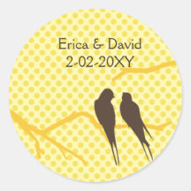mocha lovebirds wedding label round sticker