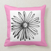 Mod Black and White Flower Pink Accent Pillow