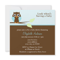 Mod Blue Owl Baby Shower Invitations