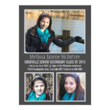 Mod Charcoal Gray 3 Photos Graduation Custom Announcements