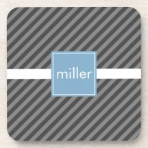 Mod Diagonal Stripe Grey with Blue Coasters