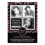 Mod Faux Pink Glitter Zebra 3 Photo Graduation Personalized Announcement