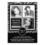 Mod Faux Silver Glitter Zebra 3 Photo Graduation Announcements