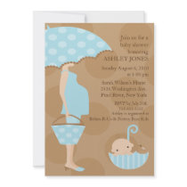 Mod Mom Umbrella Boy Baby Shower Personalized Announcements