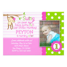Mod Monkey Birthday Invitation For Girls Pink