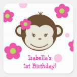 Mod Monkey Girl  Birthday Favour Stickers Labels