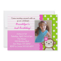Mod Monkey Girl Birthday Invitation Pink