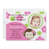 Mod Monkey Girl Photo Invitations