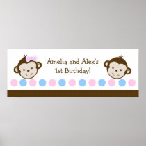 Mod Monkey TWINS Customizable Birthday Banner Posters