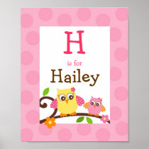 Mod Owl Flower Girls Nursery Wall Art Name Print