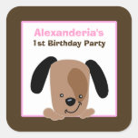 Mod Pink Puppy Square Favour Stickers (6 Large) stickers