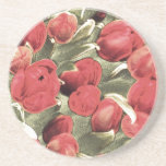 Mod Red Tulips Round Decorative Coaster