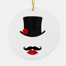 Mod Top Hat Lady With Moustache Christmas Tree Ornaments