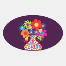 Mod Vased Floral Oval Stickers