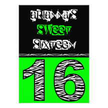 Mod Zebra Print Sweet Sixteen [green] Personalized Announcements