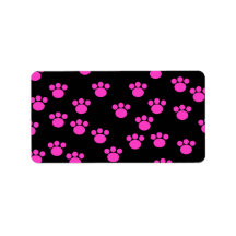 Modèle rose et noir lumineux d'empreinte de patte étiquette d’adresse