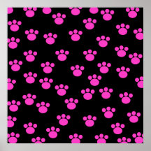 Modèle rose et noir lumineux d'empreinte de patte posters