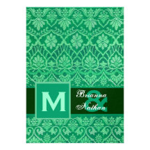 Modèle vert de Kelly mariage damassé Invitations