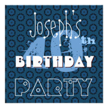 Modern 40th Birthday Blue Circles Template W359 Personalized Invitations