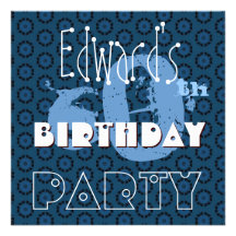 Modern 60th Birthday Blue Circles Template W361 Personalized Invites