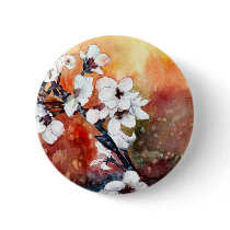 modern abstract flower asian oriental art painting pinback button