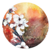 modern abstract flower asian oriental art painting round sticker