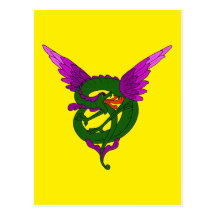 Modern Art Nouveau green and purple dragon Post Cards