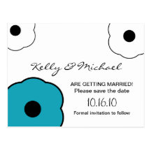 Modern B&W Blue Save the Date Postcard