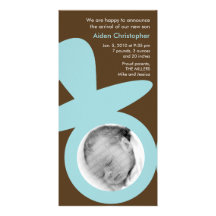 Modern Baby Announcement - Blue Pacifier Custom Photo Card