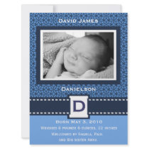Modern Baby Boy Photo Announcemnet Invitations