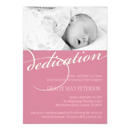 Modern Pink Baby Girl Dedication Invitation 5" X 7 ...