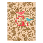 Modern Baby Vintage Birds Shower Peach Aqua Blue Personalized Invite