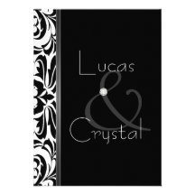 Modern Black Damask Elegant Wedding Invitation