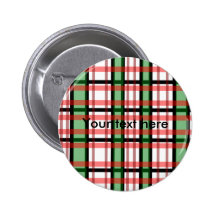 Modern black green red and white plaid pattern pin