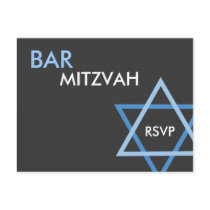 Modern Blue Bar Mitzvah RSVP Postcard