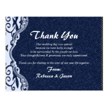 modern blue denim lace  country wedding thankyou postcard