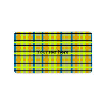 Modern blue orange and yellow plaid personalized address label