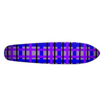 Modern blue purple and brown plaid custom skate board