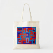 Modern blue squares on red background canvas bags